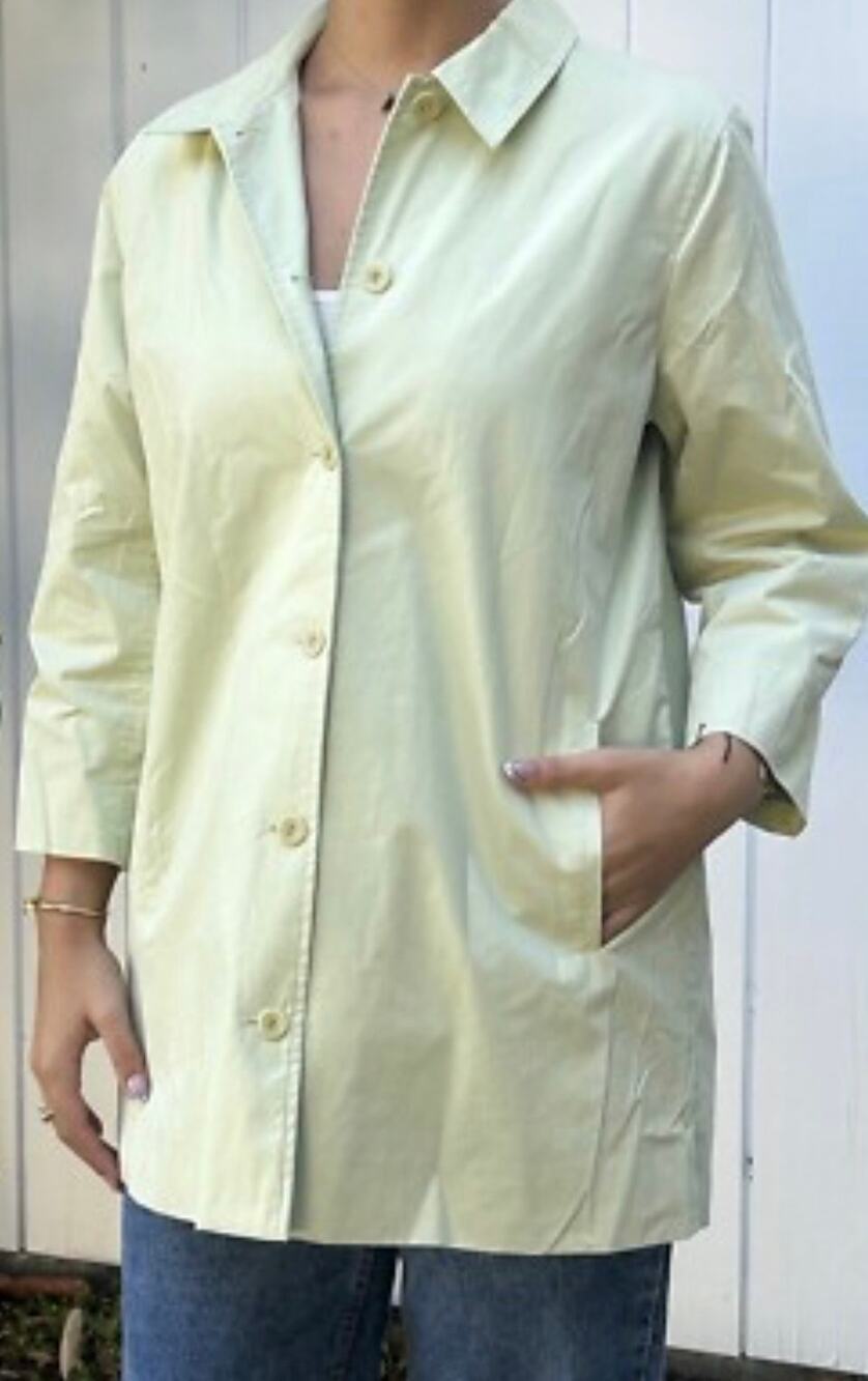 EILEEN FISHER Jacket S Twill Cotton Trench Coat Duster Button Front Green